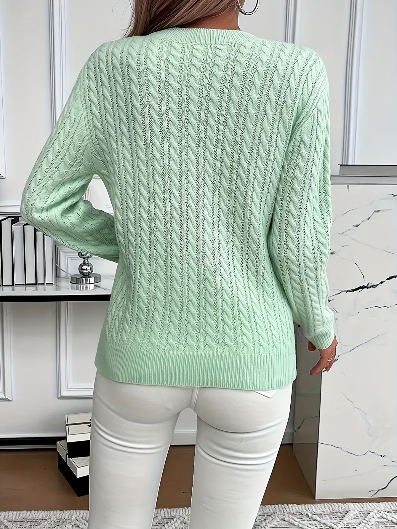 Lorelei Clarke | Pull à col rond en maille torsadée couleur menthe
