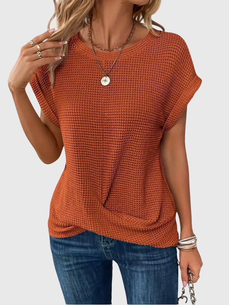Marina Ashcombe | Waffle Knit Blouse With Crew Neck