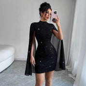 Phoebe Clarke | Glitter Cape Sleeve Mini Dress with Mock Neck