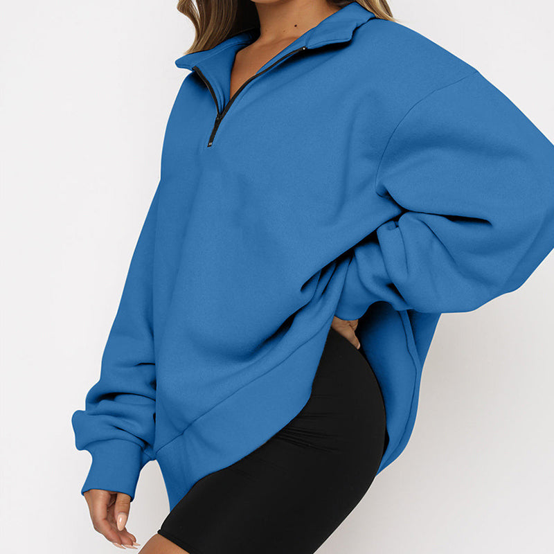 Harriet Fenwick | Oversized Blue Zip-Neck Sweatshirt
