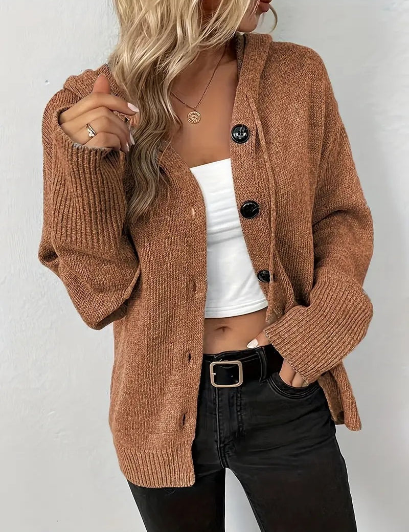 Camilla Osborne | Hooded Button-Front Knit Cardigan