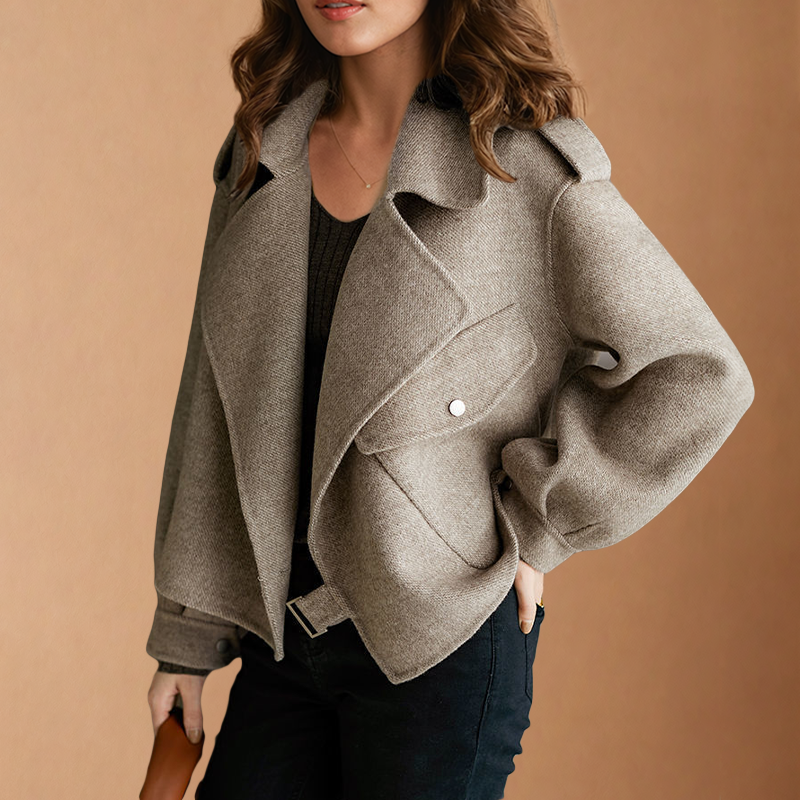 Veste biker courte en mélange de laine Mabel Thorncroft avec large col