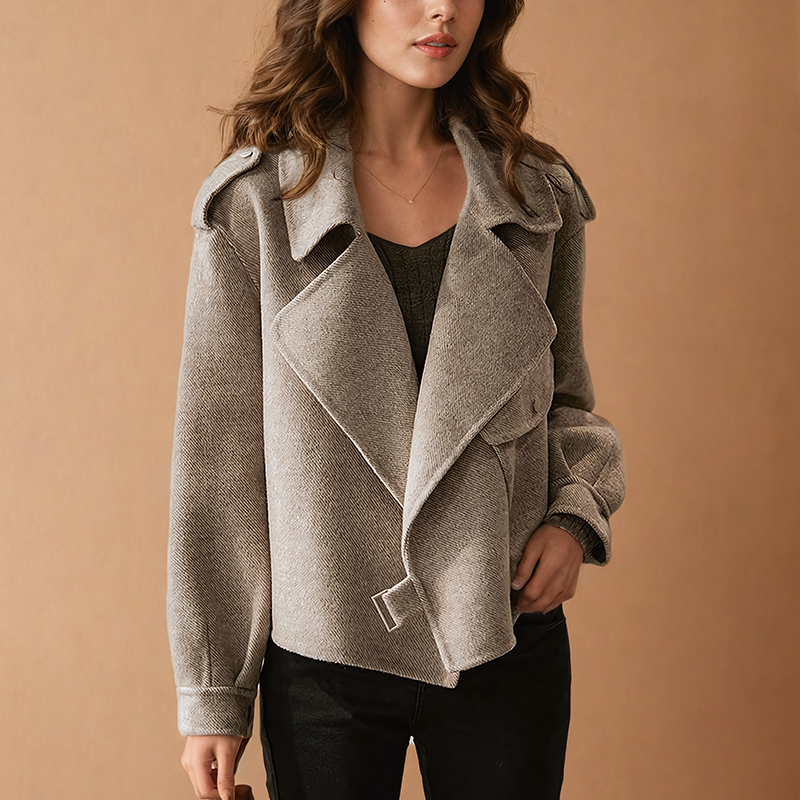 Veste biker courte en mélange de laine Mabel Thorncroft avec large col