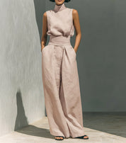 Nadia Serrano | Linen-Look Turtleneck Top & Wide-Leg Trouser Set