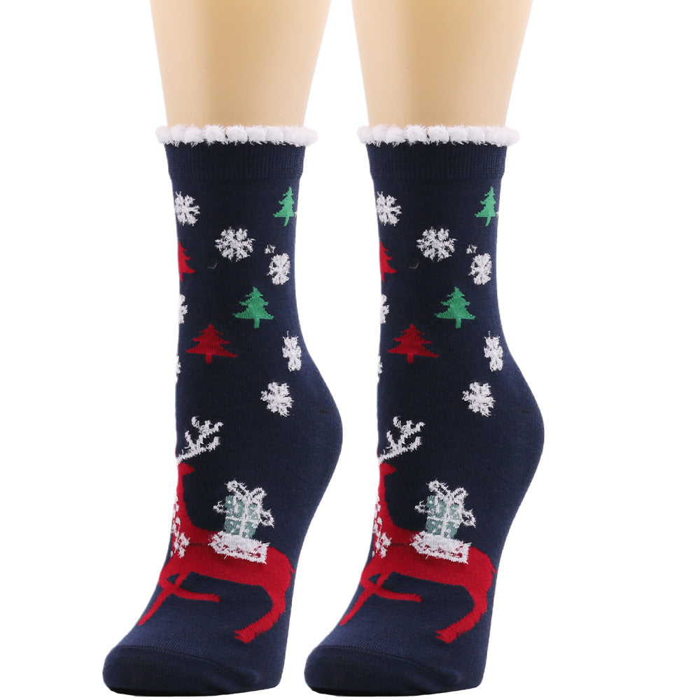 Frosty Sole | Chaussettes de Noël bleu marine à motif de père Noël pour femmes