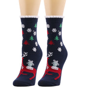Frosty Sole | Chaussettes de Noël bleu marine à motif de père Noël pour femmes
