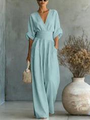Celeste Navarro | Wide-Leg Linen Jumpsuit with Wrap Waist