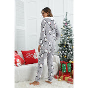 Combinaison de Noël à capuche Gris imprimée pingouin Snowy Paws pour femmes