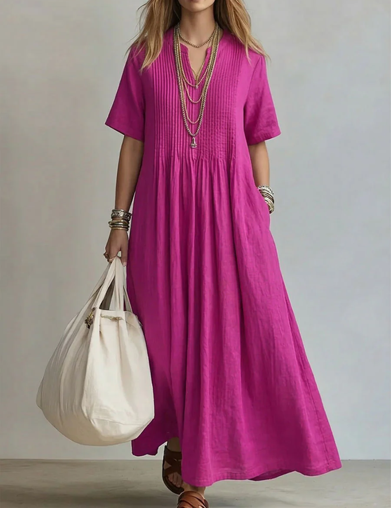 Cordelia Thompson | Elegant Pleated Linen Maxi Dress
