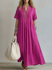 Cordelia Thompson | Elegant Pleated Linen Maxi Dress