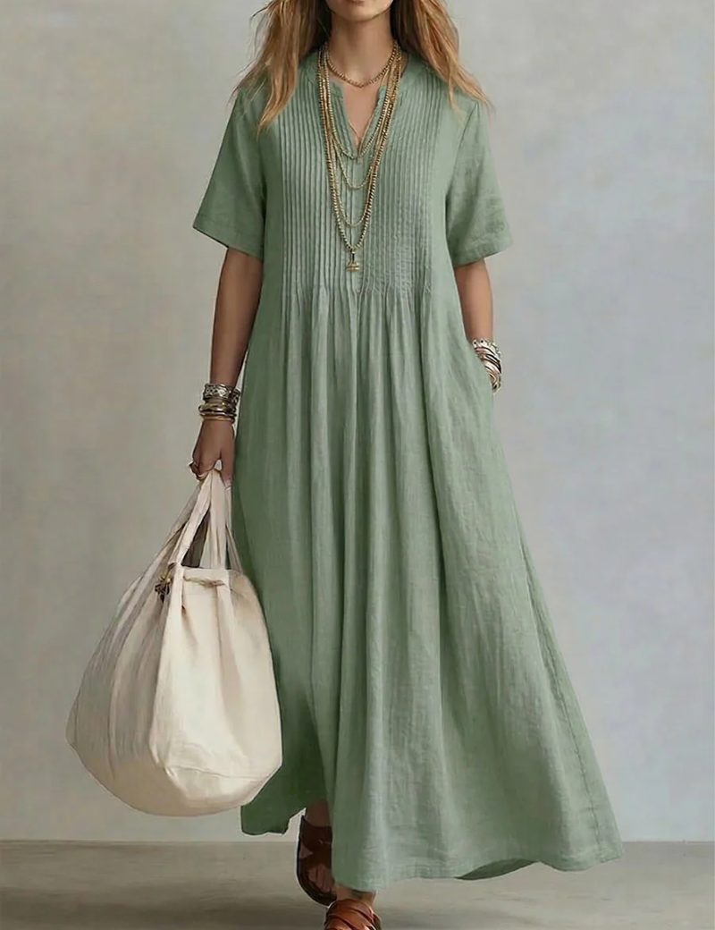 Cordelia Thompson | Elegant Pleated Linen Maxi Dress