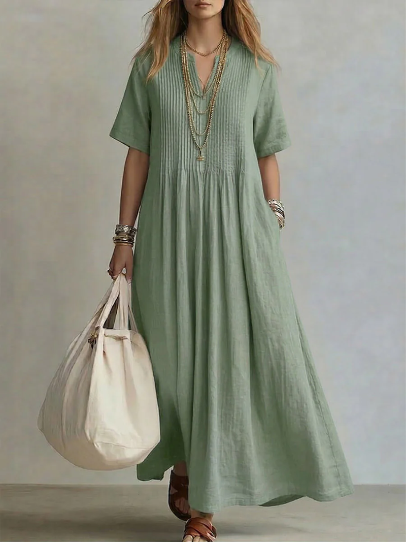 Cordelia Thompson | Elegant Pleated Linen Maxi Dress