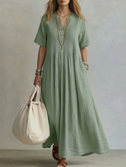 Cordelia Thompson | Elegant Pleated Linen Maxi Dress