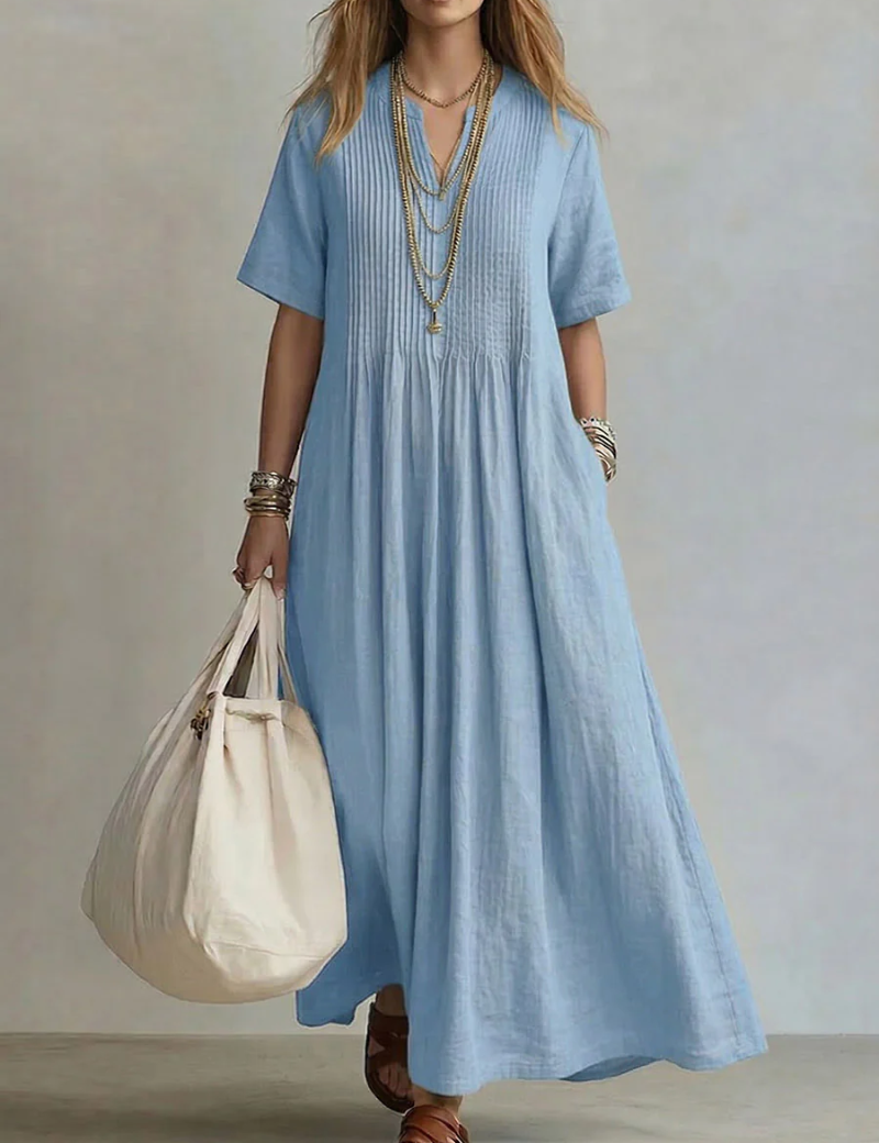 Cordelia Thompson | Elegant Pleated Linen Maxi Dress