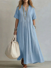 Cordelia Thompson | Elegant Pleated Linen Maxi Dress