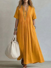Cordelia Thompson | Elegant Pleated Linen Maxi Dress