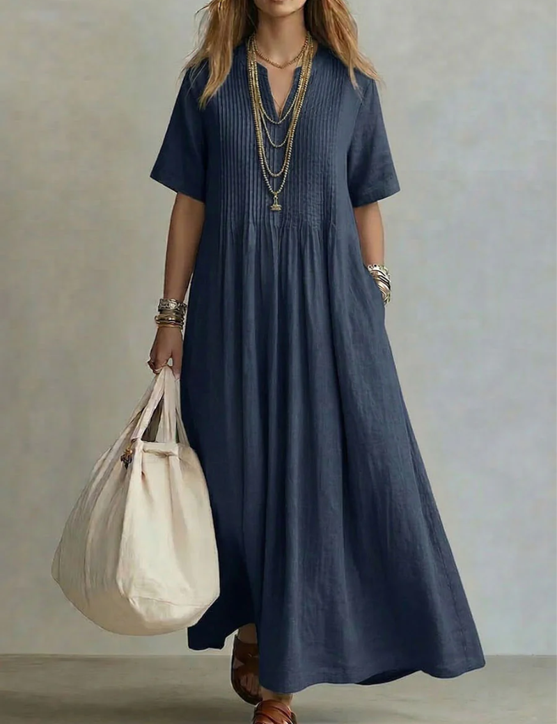 Cordelia Thompson | Elegant Pleated Linen Maxi Dress