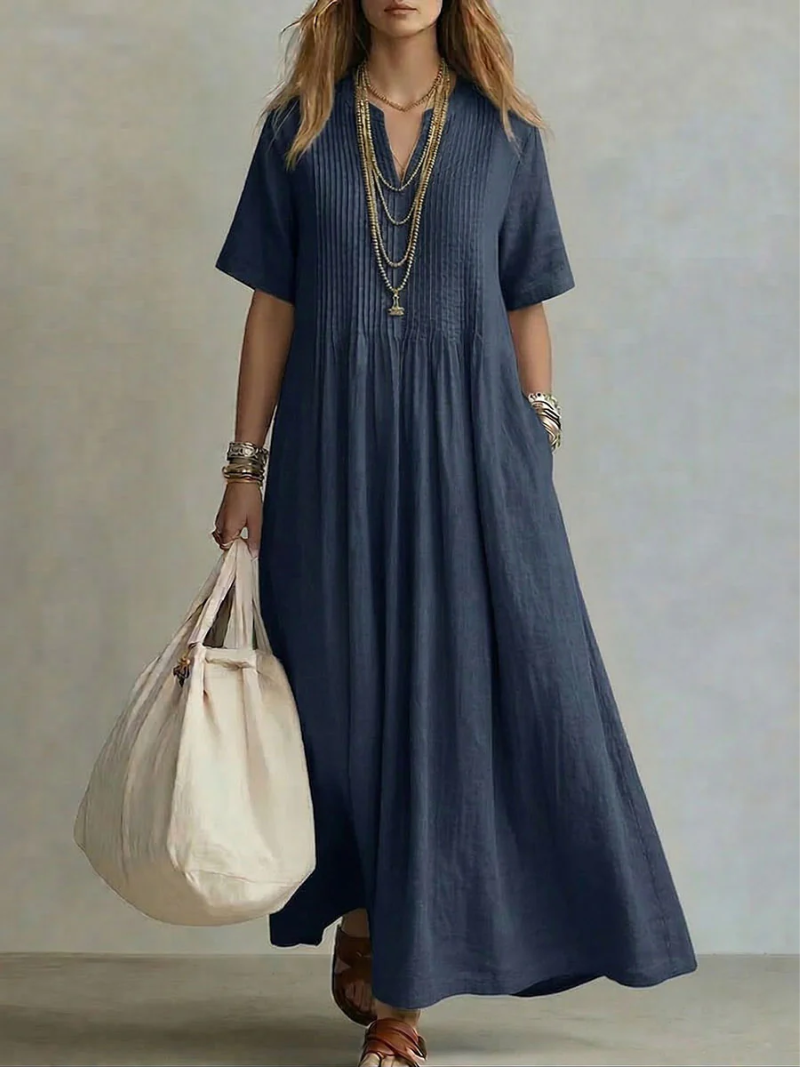 Cordelia Thompson | Elegant Pleated Linen Maxi Dress