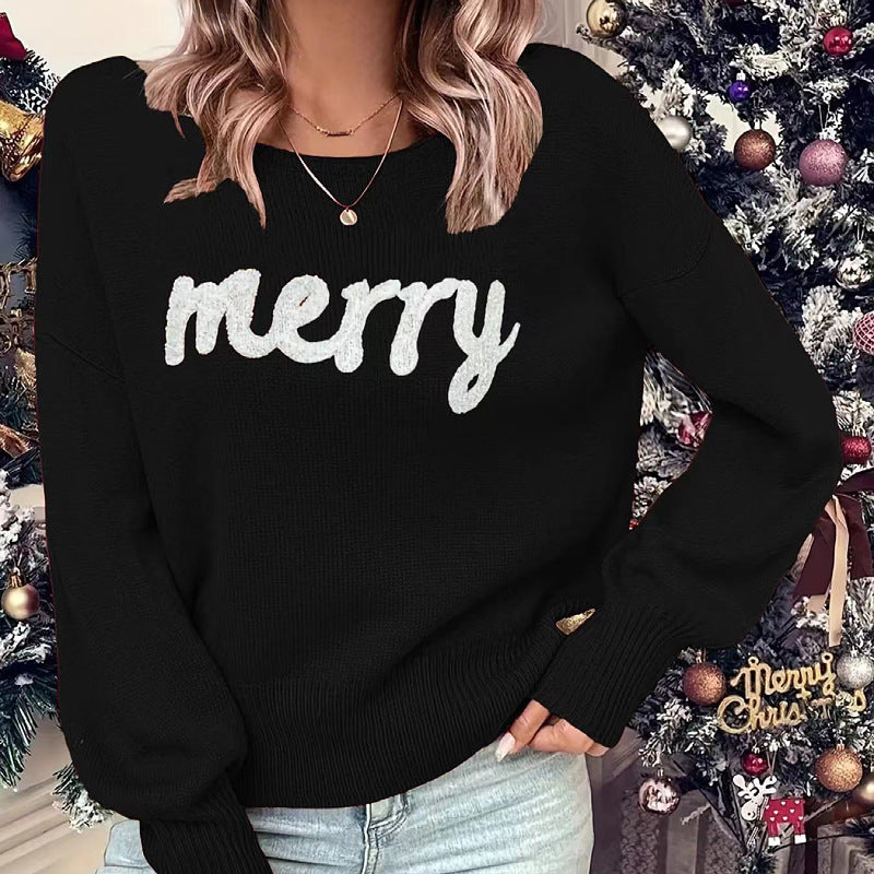 Gingerbread | Pull de Noël rouge à slogan « Merry » pour femmes