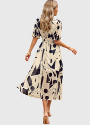 Beatrice Sandford | Floral V-Neck Midi Dress With Smocked Waist
