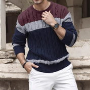 Alfred Kendall | Colour-Block Cable Knit Crew Neck Jumper