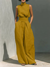Nadia Serrano | Linen-Look Turtleneck Top & Wide-Leg Trouser Set