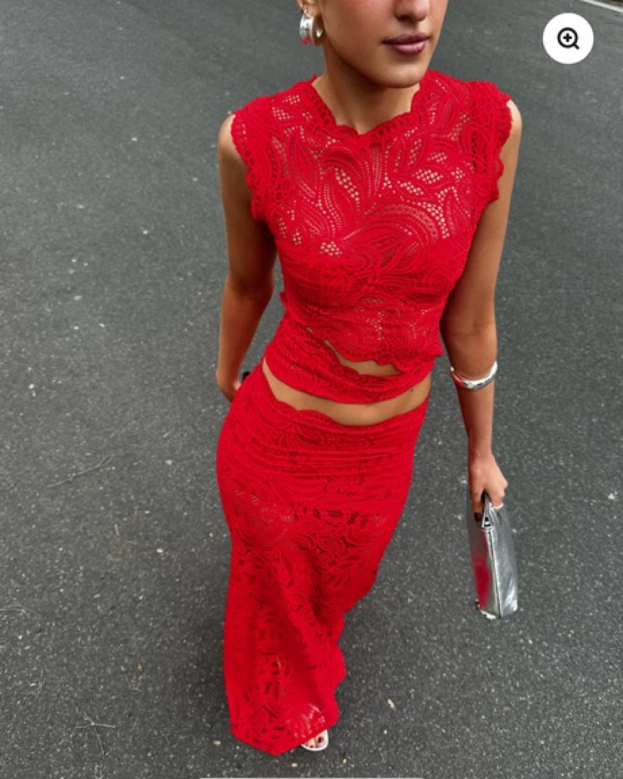 Isolde Blackwell | Red Lace Two-Piece Set