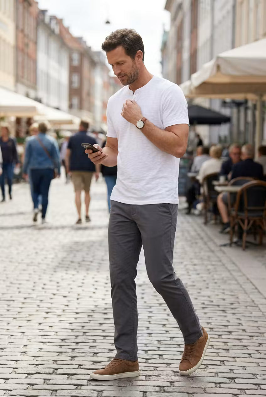Fletcher Morris | Men's Cotton Henley T-Shirt Relaxed Fit