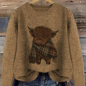 Marjorie Fenwick | Gruby sweter z dzianiny z motywem krowy rasy Highland
