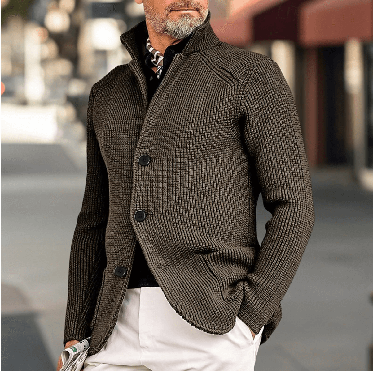 Duncan Prescott | Waffle Knit Sweater With Stand Collar