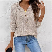 Rosalind Talbot | Buttoned Hooded Knit Sweatshirt