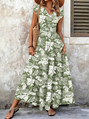 Cecily Wood | Maxi šaty s tropickou listovou potlačou a výstrihom do V