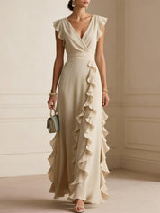 Rosie Griffiths | Sage Ruffle Maxi Dress with V-Neckline