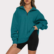Harriet Fenwick | Oversized Blue Zip-Neck Sweatshirt
