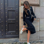 Penelope Green | Ribbed Knit Collared Midi Dress