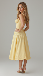 Arabella Weston | Floral Satin Midi Dress with Corset Bodice