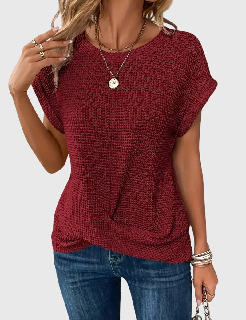 Marina Ashcombe | Waffle Knit Blouse With Crew Neck