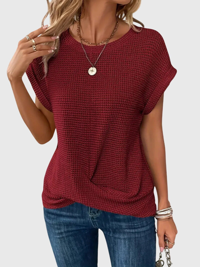 Marina Ashcombe | Waffle Knit Blouse With Crew Neck