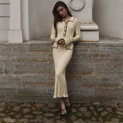 Penelope Green | Ribbed Knit Collared Midi Dress