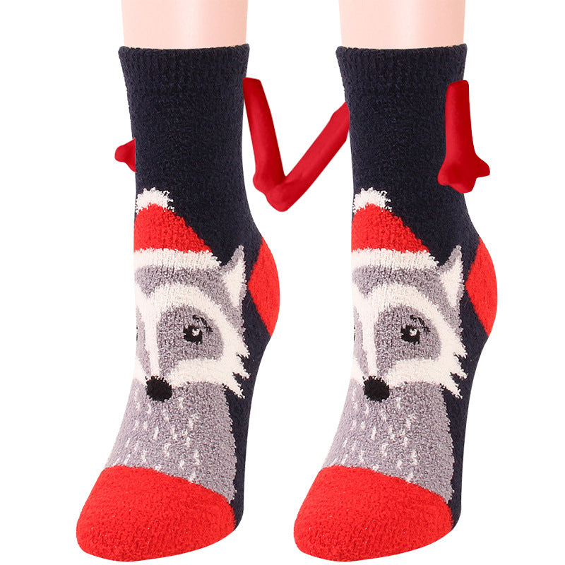 Toasty Toes | Czerwone świąteczne skarpetki damskie z nadrukiem Świętego Mikołaja