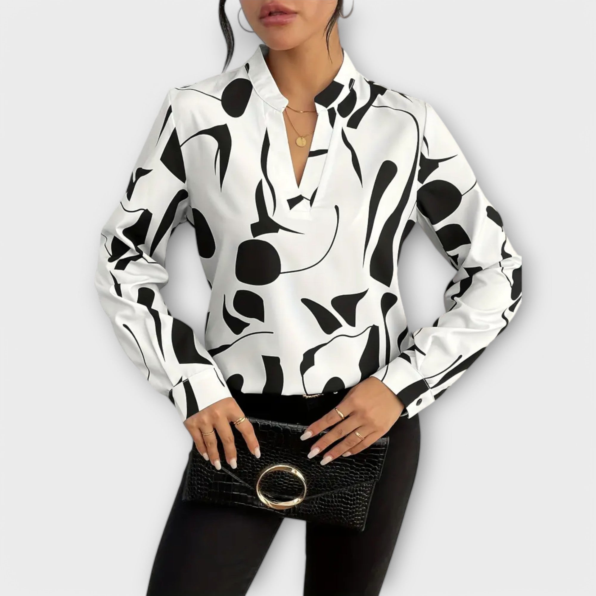 Nina Fairweather | Abstract Print Blouse With Split Neckline