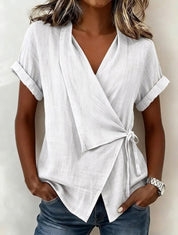 Camille Rousseau | Linen Wrap Blouse with Tie Waist