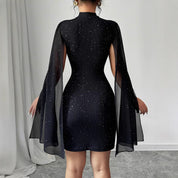 Phoebe Clarke | Glitter Cape Sleeve Mini Dress with Mock Neck