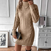 Olivia Smith | Cable Knit Turtleneck Sweater Dress