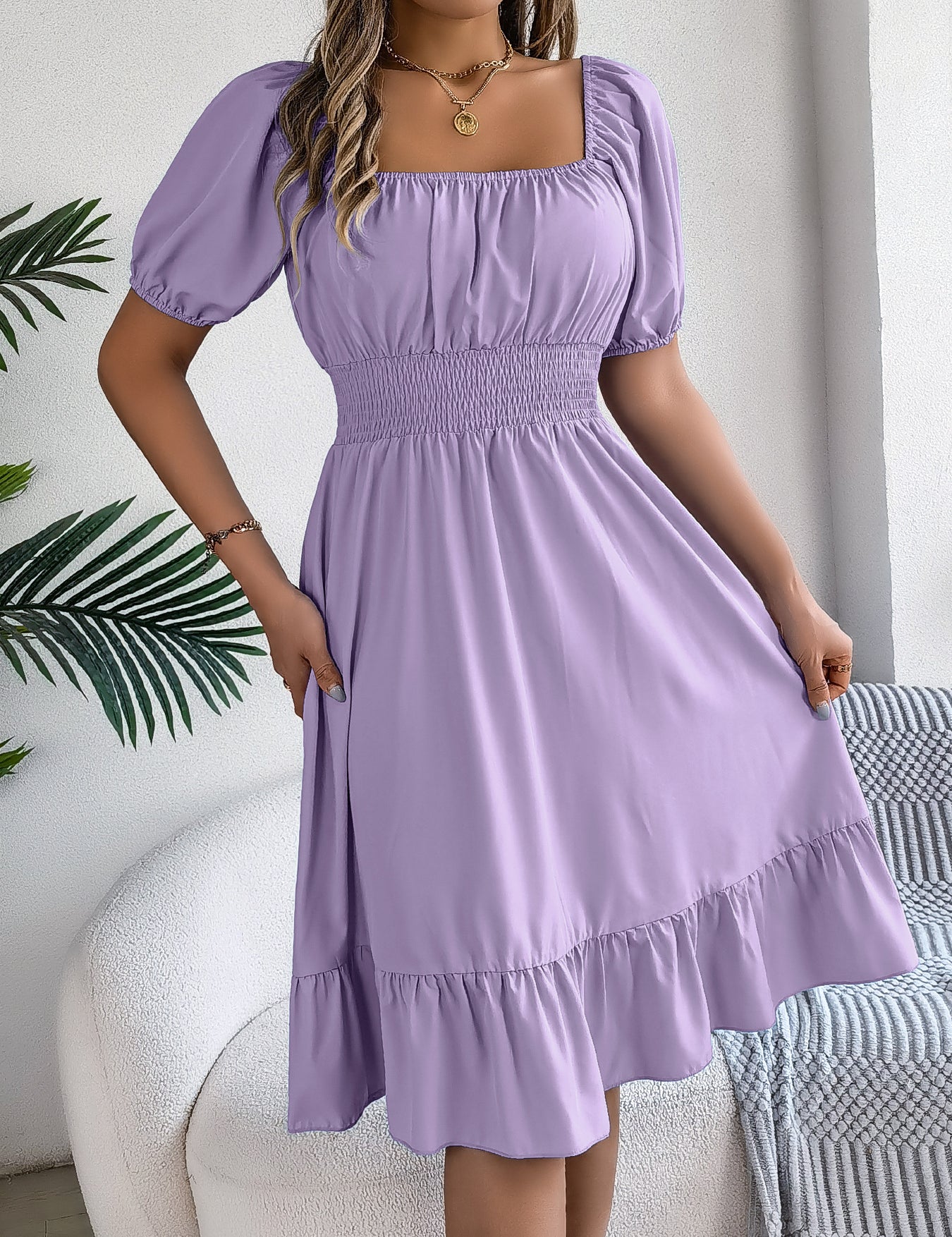 Rosie Wilson | Square Neck Puff Sleeve Midi Dress