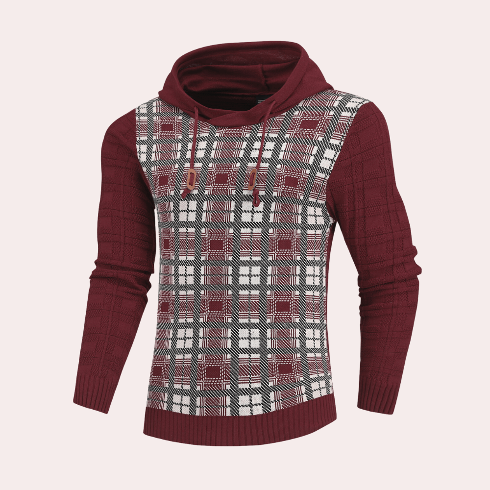 Barnaby Hollis | Checkered Knit Hoodie With Drawstring Hood