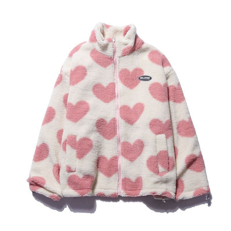 Rosie Morris | Heart Print Teddy Fleece Coat