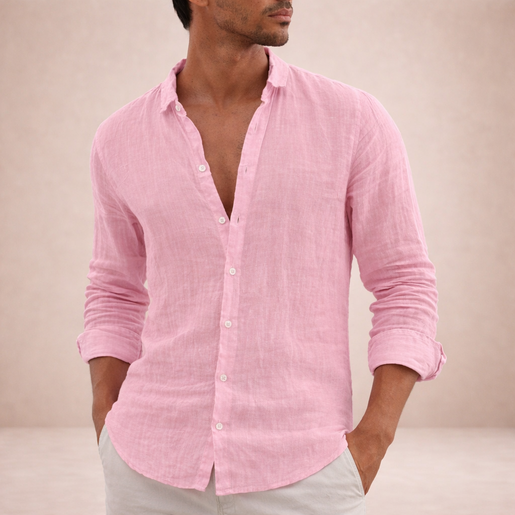 Matteo Villanueva | Men's Linen Button-Down Shirt in Blush Pink