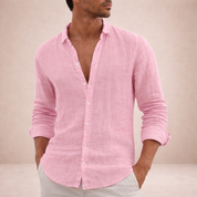 Matteo Villanueva | Men's Linen Button-Down Shirt in Blush Pink