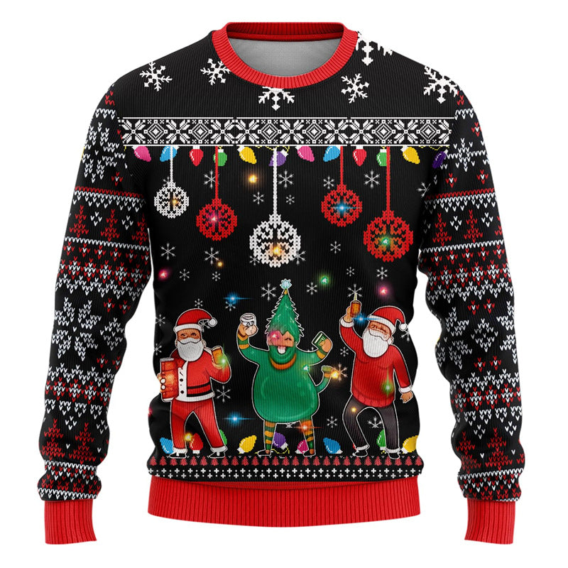 Merry Buck | Pull de Noël noir à imprimé Père Noël dansant pour homme